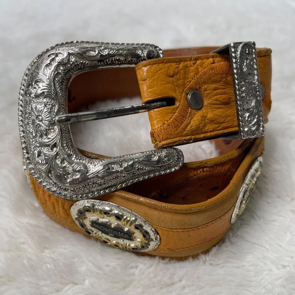 MONTANA Women's Tan Leather Cowboy Belt Size 32